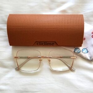 Cliclime Prescription Rimless Glasses with Case and Clip-on Sunglasses Lens